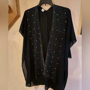 Black Sheer Kimono with Silver Studs and Faux Pearls